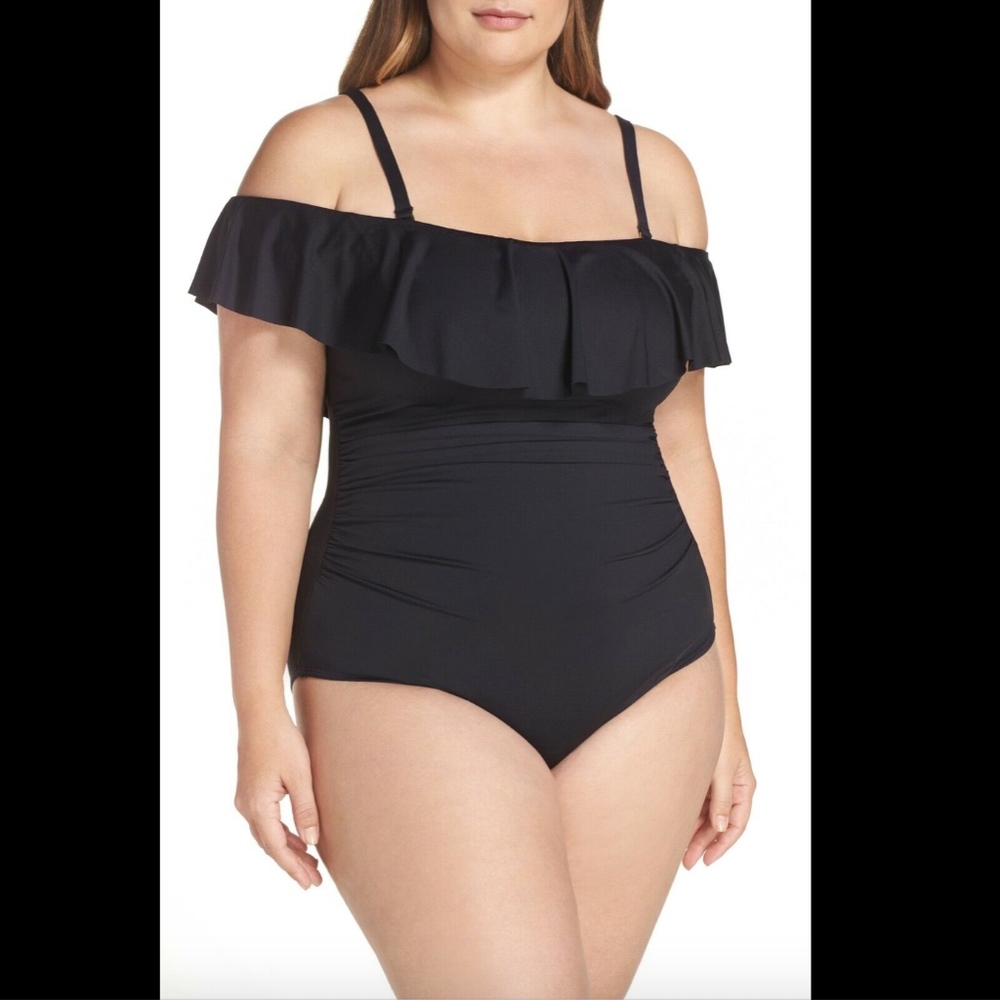 NEW La Blanca Off Shoulder One-Piece Swimsuit Plus SZ 18W‎
